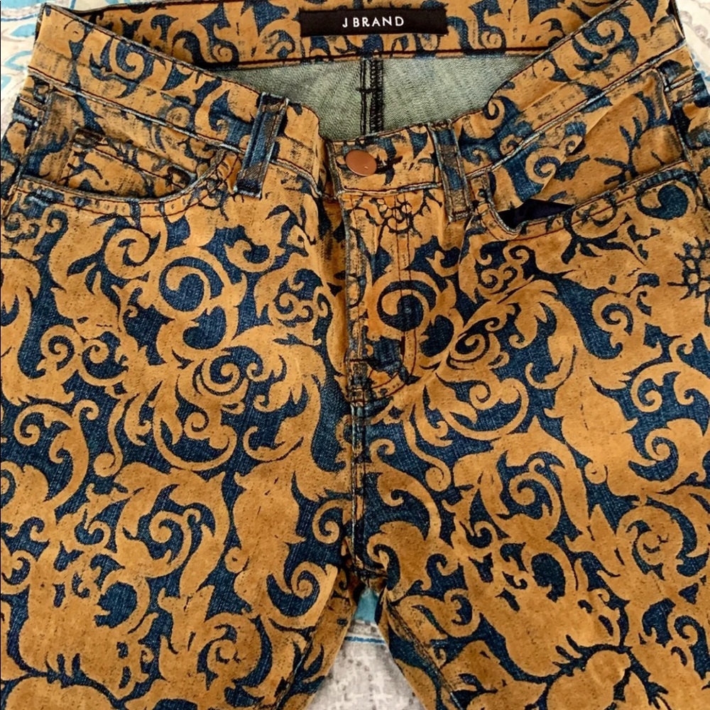J Brand Mod Rose Skinny Jean Gold Brocade - Picture 2 of 5